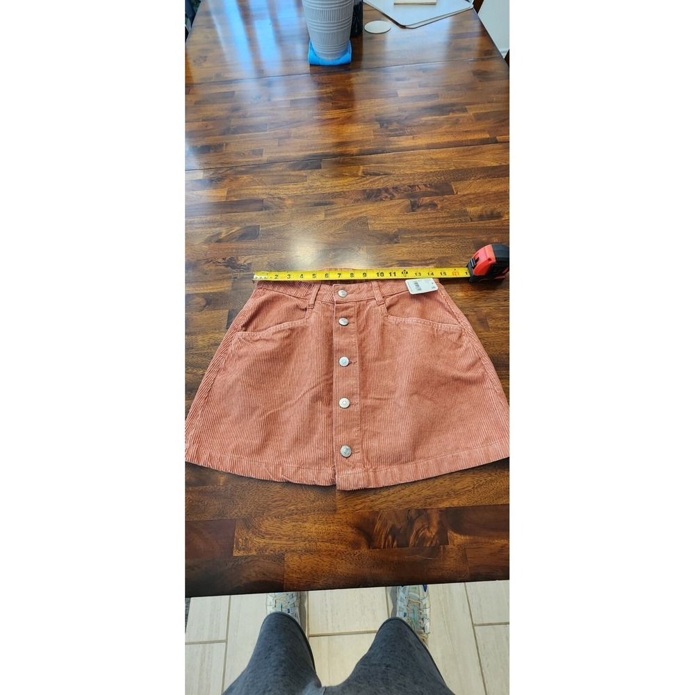 Free People Corduroy Mini Skirt Burnt Orange Button Front A-Line Size 4 sku18 - Picture 13 of 13
